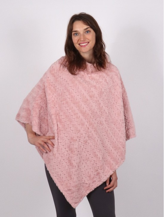 Soft Faux Fur Poncho W/ Weave Pattern 